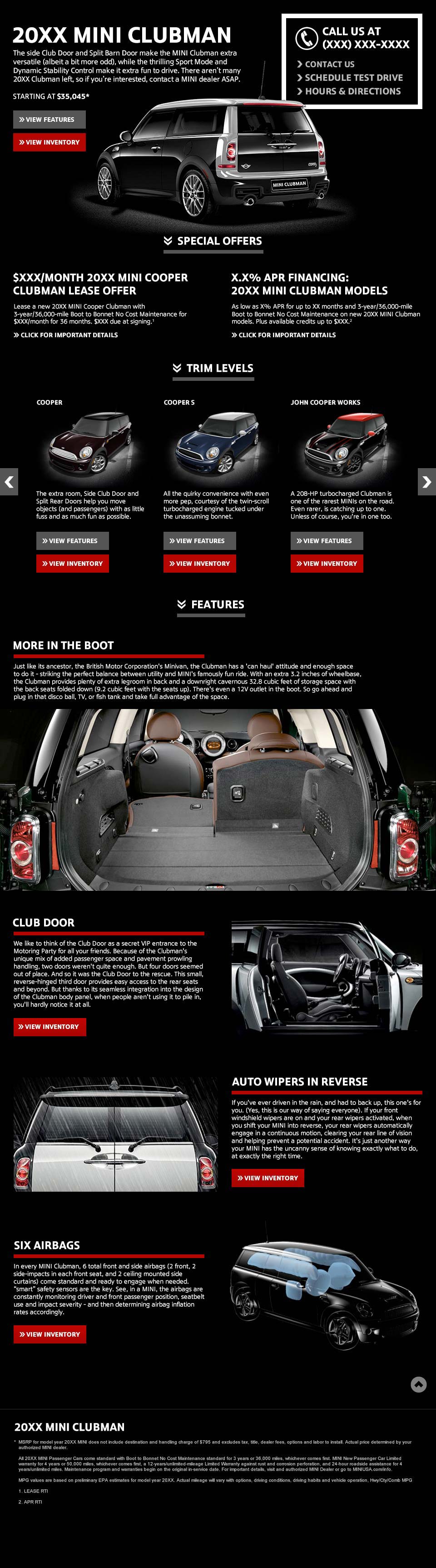 Web UI - MINI Clubman Landing Page